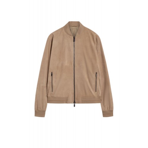 Jacheta PAL ZILERI, light brown goat suede ultra lightweight bomber jacket