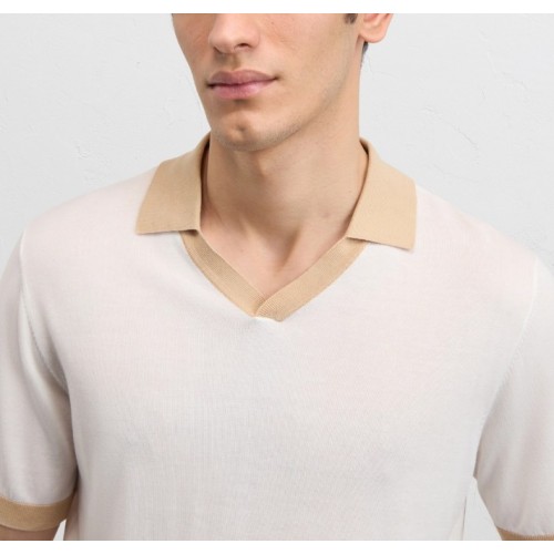 Tricou PAL ZILERI, white lyocell cotton and silk short, Regular fit