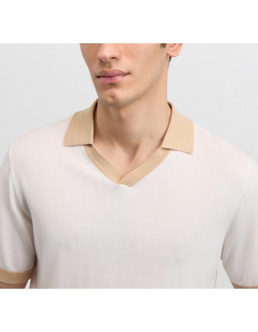 Tricou PAL ZILERI, white lyocell cotton and silk short, Regular fit - 9C3M0M316SM71480