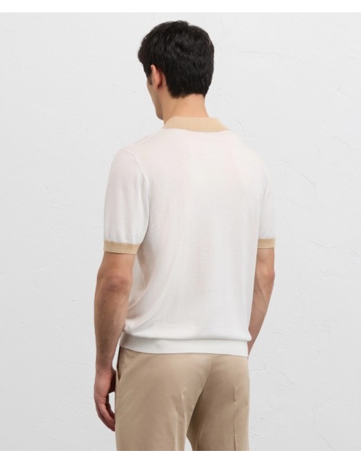 Tricou PAL ZILERI, white lyocell cotton and silk short, Regular fit - 9C3M0M316SM71480