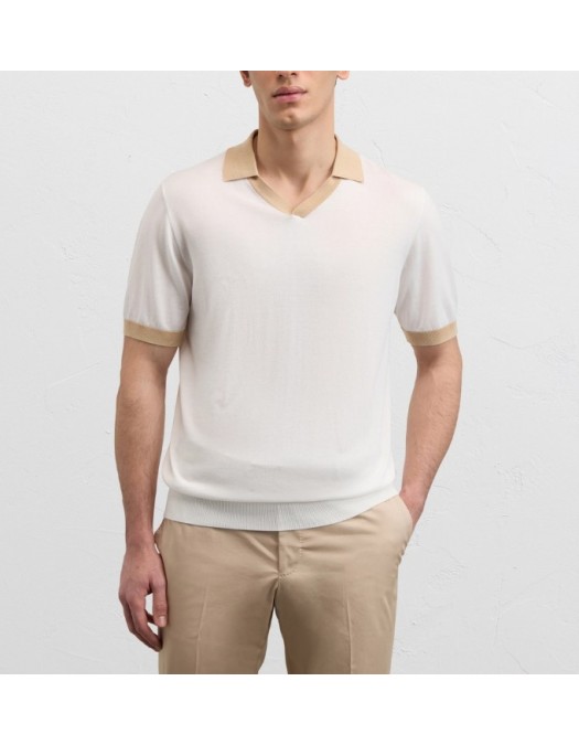 Tricou PAL ZILERI, white lyocell cotton and silk short, Regular fit - 9C3M0M316SM71480