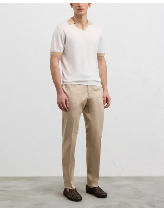 Tricou PAL ZILERI, white lyocell cotton and silk short, Regular fit - 9C3M0M316SM71480