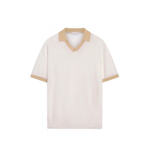 Tricou PAL ZILERI, white lyocell cotton and silk short, Regular fit