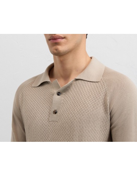Tricou PAL ZILERI, light brown silk and cotton knitted short sleeved polo shirt with buttons - 9C3M0M328SM73037
