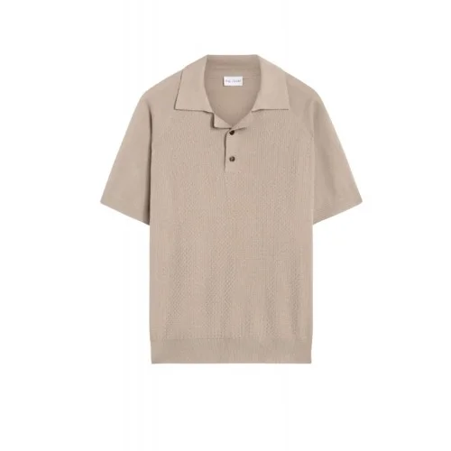 Tricou PAL ZILERI, light brown silk and cotton knitted short sleeved polo shirt with buttons