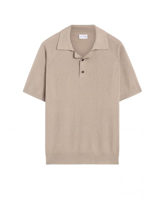 Tricou PAL ZILERI, light brown silk and cotton knitted short sleeved polo shirt with buttons - 9C3M0M328SM73037