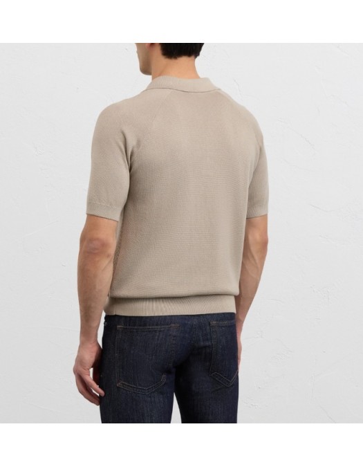 Tricou PAL ZILERI, light brown silk and cotton knitted short sleeved polo shirt with buttons - 9C3M0M328SM73037