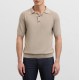 Tricou PAL ZILERI, light brown silk and cotton knitted short sleeved polo shirt with buttons - 9C3M0M328SM73037