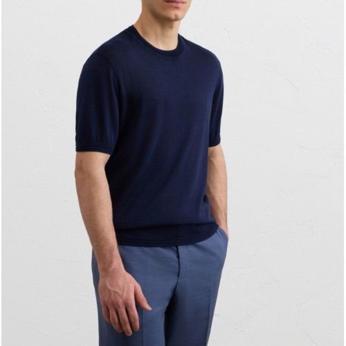 Tricou PAL ZILERI, navy blue cotton and silk lyocell jersey knit t shirt