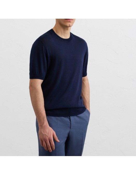 Tricou PAL ZILERI, navy blue cotton and silk lyocell jersey knit t shirt - 9C3M0M550ESM75001