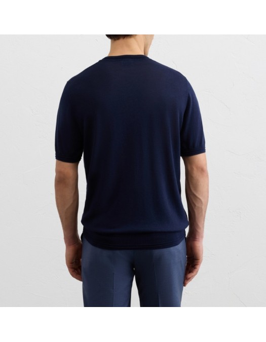 Tricou PAL ZILERI, navy blue cotton and silk lyocell jersey knit t shirt - 9C3M0M550ESM75001
