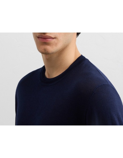 Tricou PAL ZILERI, navy blue cotton and silk lyocell jersey knit t shirt - 9C3M0M550ESM75001