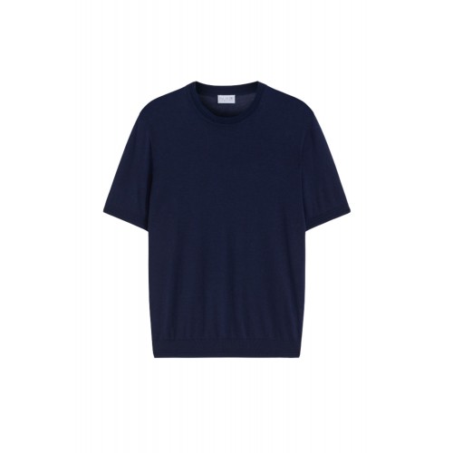 Tricou PAL ZILERI, navy blue cotton and silk lyocell jersey knit t shirt