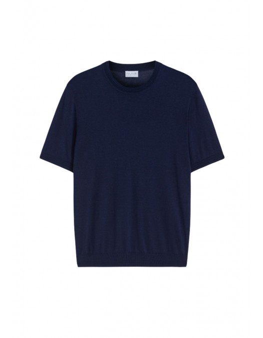 Tricou PAL ZILERI, navy blue cotton and silk lyocell jersey knit t shirt - 9C3M0M550ESM75001