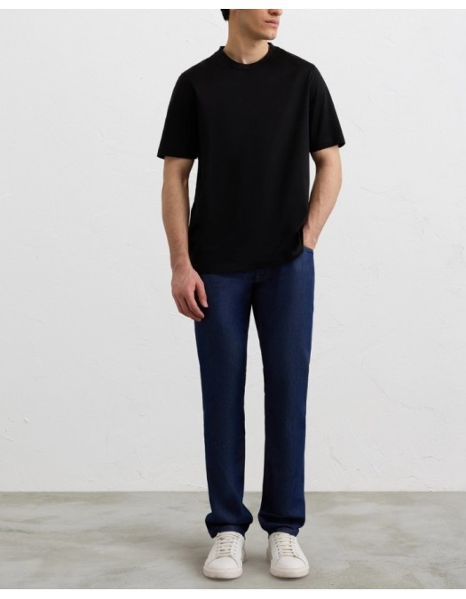 Tricou PAL ZILERI, black mercerized cotton jersey short sleeved t shirt - 9C3MJG200SJ72820