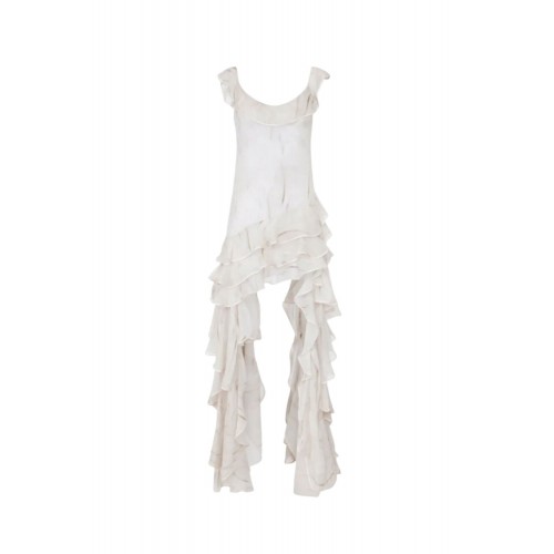 Rochie ELISABETTA FRANCHI, georgette-fabric with feather-print, Alb