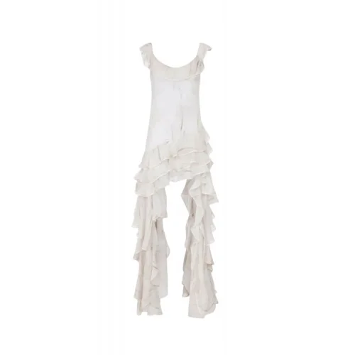 Rochie ELISABETTA FRANCHI, georgette-fabric with feather-print, Alb