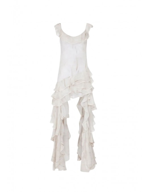 Rochie ELISABETTA FRANCHI, georgette-fabric with feather-print, Alb - AB01967E2193