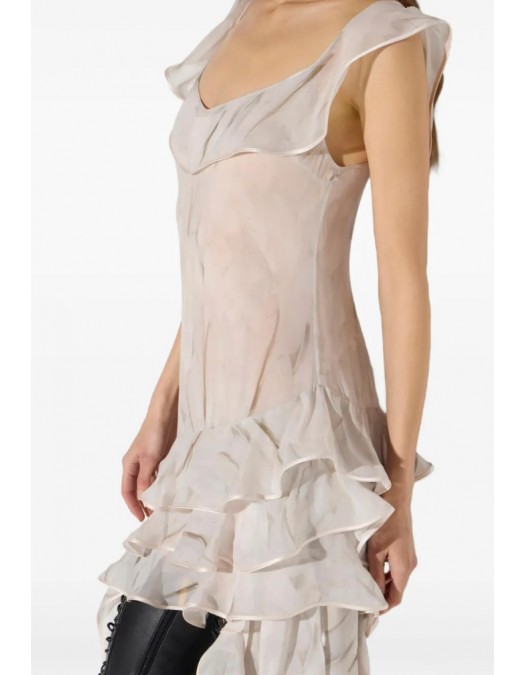 Rochie ELISABETTA FRANCHI, georgette-fabric with feather-print, Alb - AB01967E2193