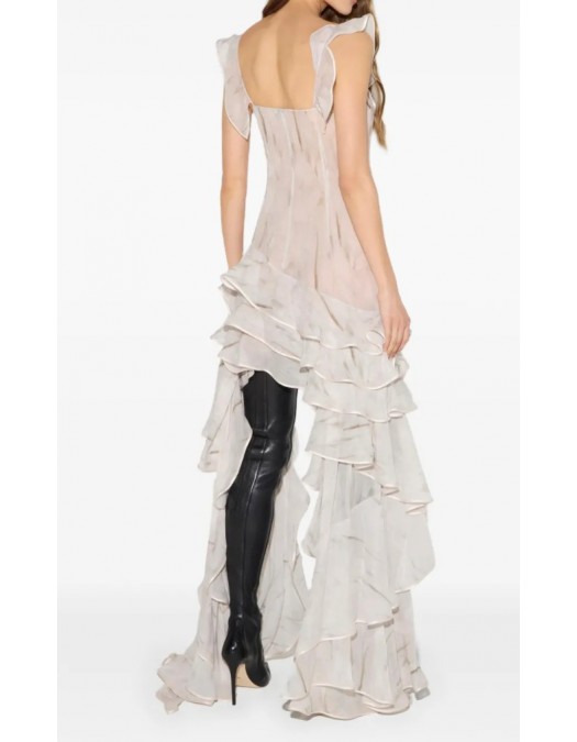 Rochie ELISABETTA FRANCHI, georgette-fabric with feather-print, Alb - AB01967E2193