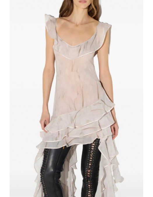 Rochie ELISABETTA FRANCHI, georgette-fabric with feather-print, Alb - AB01967E2193