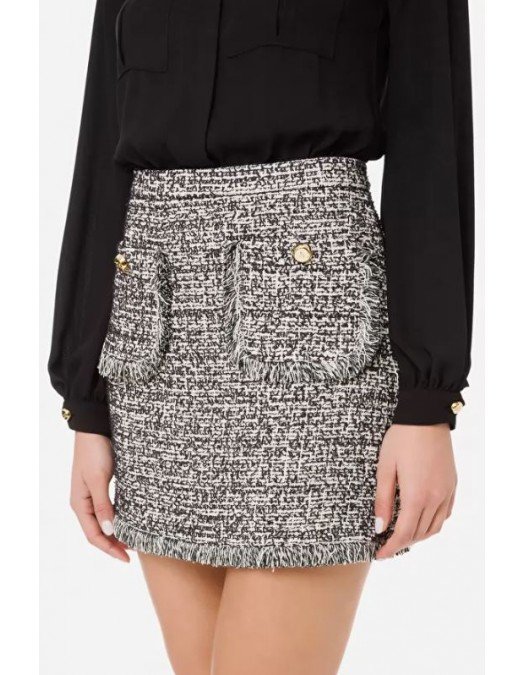 Rochie ELISABETTA FRANCHI, Combined dress with tweed skirt, Black - AB08421E2110