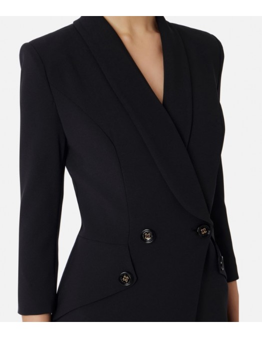 Rochie Elisabetta Franchi, Asymmetric Coat Dress, Black - AB56241E2110