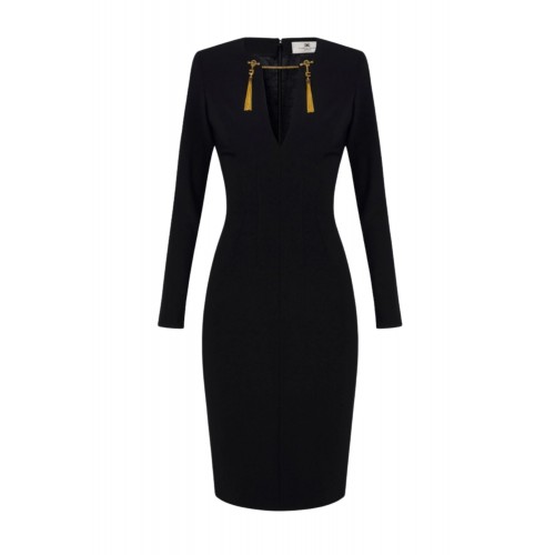 ROCHIE ELISABETTA FRANCHI, Dress in lightweight crêpe fabric with jewel chain, Negru ROCHIE ELISABETTA FRANCHI, Dress in lightweight crêpe fabric with jewel chain, Negru