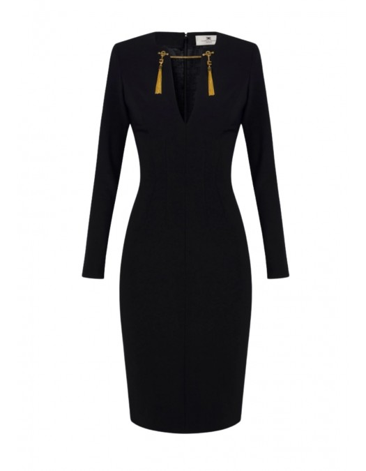 ROCHIE ELISABETTA FRANCHI, Dress in lightweight crêpe fabric with jewel chain, Negru - AB80557E2110 ROCHIE ELISABETTA FRANCHI, Dress in lightweight crêpe fabric with jewel chain, Negru - AB80557E2110