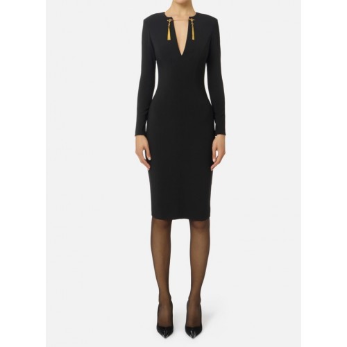 ROCHIE ELISABETTA FRANCHI, Dress in lightweight crêpe fabric with jewel chain, Negru ROCHIE ELISABETTA FRANCHI, Dress in lightweight crêpe fabric with jewel chain, Negru
