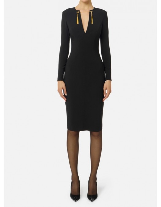ROCHIE ELISABETTA FRANCHI, Dress in lightweight crêpe fabric with jewel chain, Negru - AB80557E2110 ROCHIE ELISABETTA FRANCHI, Dress in lightweight crêpe fabric with jewel chain, Negru - AB80557E2110