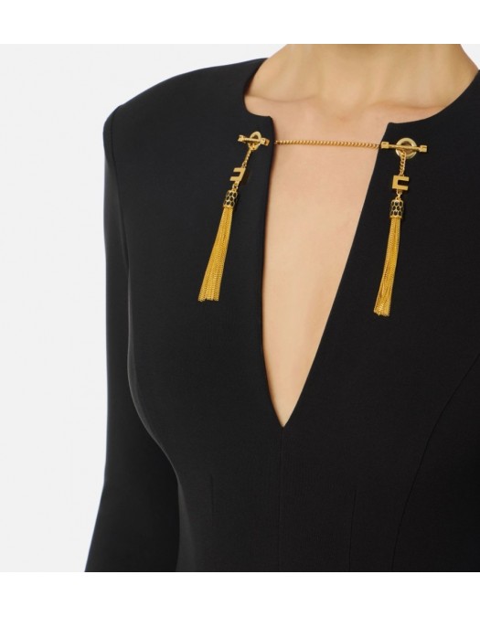 ROCHIE ELISABETTA FRANCHI, Dress in lightweight crêpe fabric with jewel chain, Negru - AB80557E2110 ROCHIE ELISABETTA FRANCHI, Dress in lightweight crêpe fabric with jewel chain, Negru - AB80557E2110