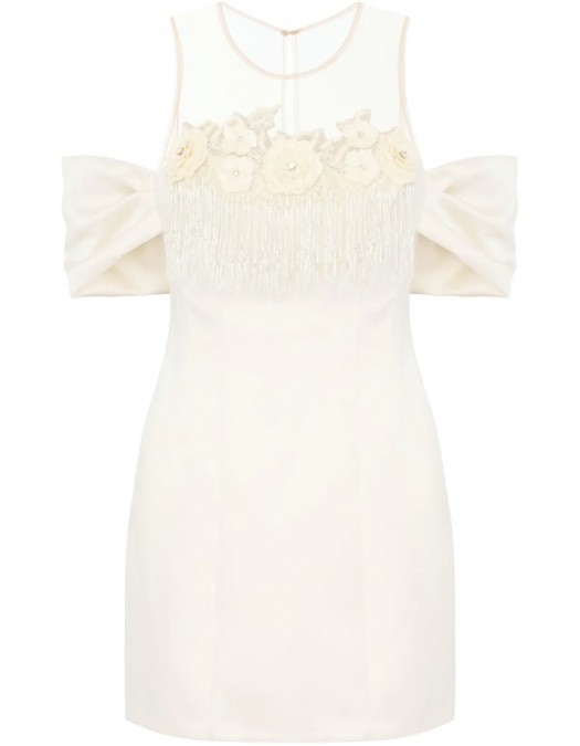 ROCHIE ELISABETTA FRANCHI, Floral Embroidered Satin, Mini, Light Beige - AB81152E2193 ROCHIE ELISABETTA FRANCHI, Floral Embroidered Satin, Mini, Light Beige - AB81152E2193