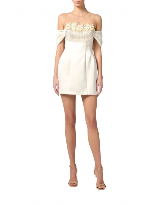 ROCHIE ELISABETTA FRANCHI, Floral Embroidered Satin, Mini, Light Beige - AB81152E2193 ROCHIE ELISABETTA FRANCHI, Floral Embroidered Satin, Mini, Light Beige - AB81152E2193