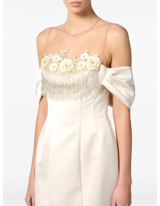 ROCHIE ELISABETTA FRANCHI, Floral Embroidered Satin, Mini, Light Beige - AB81152E2193 ROCHIE ELISABETTA FRANCHI, Floral Embroidered Satin, Mini, Light Beige - AB81152E2193