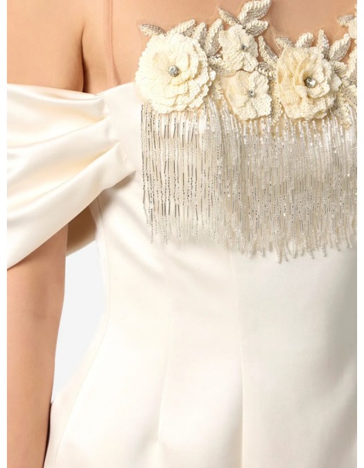 ROCHIE ELISABETTA FRANCHI, Floral Embroidered Satin, Mini, Light Beige - AB81152E2193 ROCHIE ELISABETTA FRANCHI, Floral Embroidered Satin, Mini, Light Beige - AB81152E2193