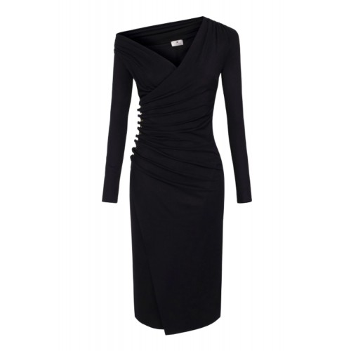 ROCHIE ELISABETTA FRANCHI, Jersey dress with jewel buttons, Slim, Negru ROCHIE ELISABETTA FRANCHI, Jersey dress with jewel buttons, Slim, Negru