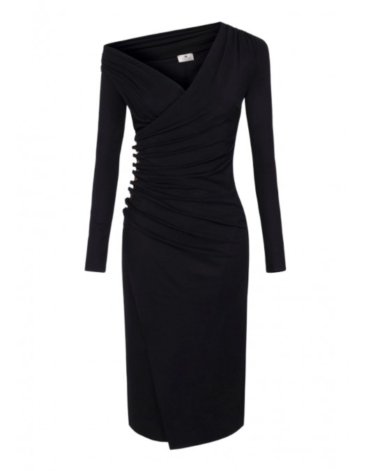 ROCHIE ELISABETTA FRANCHI, Jersey dress with jewel buttons, Slim, Negru - AB82257E2110 ROCHIE ELISABETTA FRANCHI, Jersey dress with jewel buttons, Slim, Negru - AB82257E2110