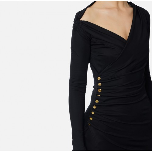 ROCHIE ELISABETTA FRANCHI, Jersey dress with jewel buttons, Slim, Negru ROCHIE ELISABETTA FRANCHI, Jersey dress with jewel buttons, Slim, Negru