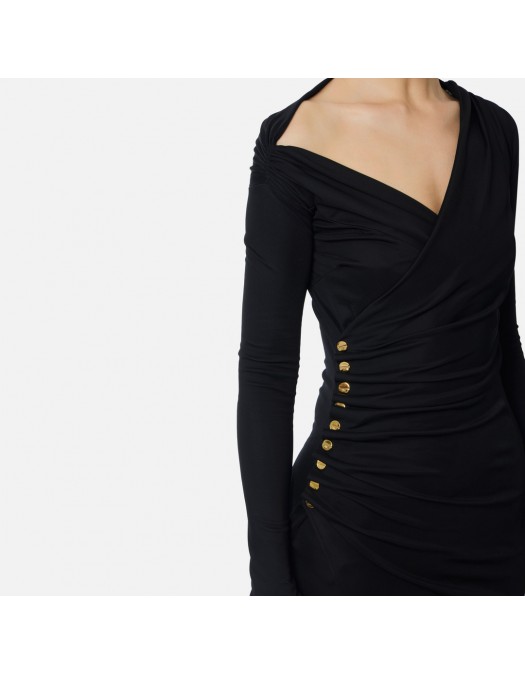 ROCHIE ELISABETTA FRANCHI, Jersey dress with jewel buttons, Slim, Negru - AB82257E2110 ROCHIE ELISABETTA FRANCHI, Jersey dress with jewel buttons, Slim, Negru - AB82257E2110