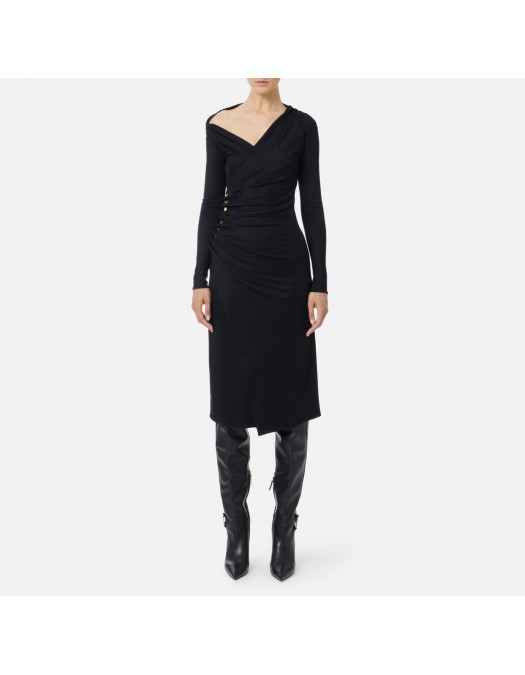 ROCHIE ELISABETTA FRANCHI, Jersey dress with jewel buttons, Slim, Negru - AB82257E2110 ROCHIE ELISABETTA FRANCHI, Jersey dress with jewel buttons, Slim, Negru - AB82257E2110