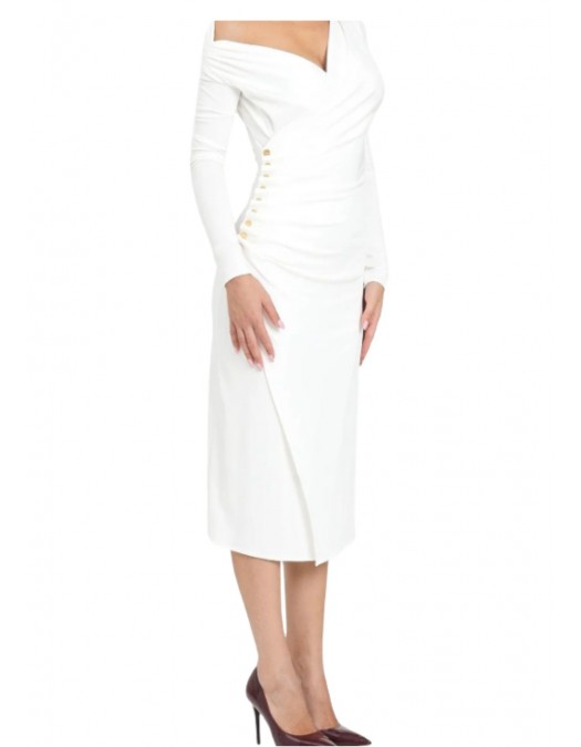 ROCHIE ELISABETTA FRANCHI, Jersey dress with jewel buttons, Alb - AB82257E2360 ROCHIE ELISABETTA FRANCHI, Jersey dress with jewel buttons, Alb - AB82257E2360