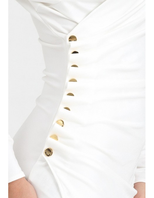 ROCHIE ELISABETTA FRANCHI, Jersey dress with jewel buttons, Alb - AB82257E2360 ROCHIE ELISABETTA FRANCHI, Jersey dress with jewel buttons, Alb - AB82257E2360
