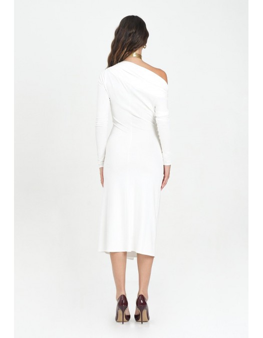 ROCHIE ELISABETTA FRANCHI, Jersey dress with jewel buttons, Alb - AB82257E2360 ROCHIE ELISABETTA FRANCHI, Jersey dress with jewel buttons, Alb - AB82257E2360