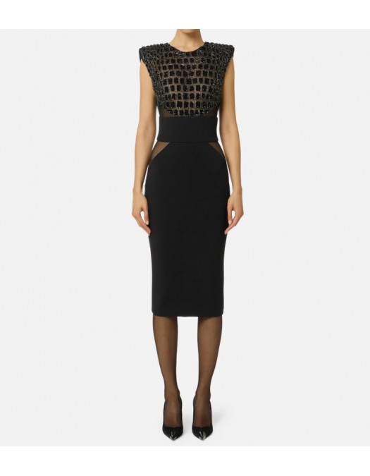 Rochie ELISABETTA FRANCHI, Crocodile Effect and tulle, Negru - AB83457E2110
