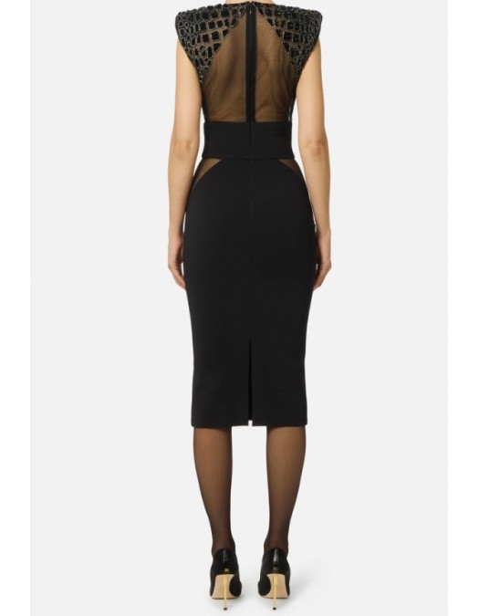 Rochie ELISABETTA FRANCHI, Crocodile Effect and tulle, Negru - AB83457E2110