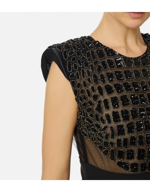 Rochie ELISABETTA FRANCHI, Crocodile Effect and tulle, Negru - AB83457E2110