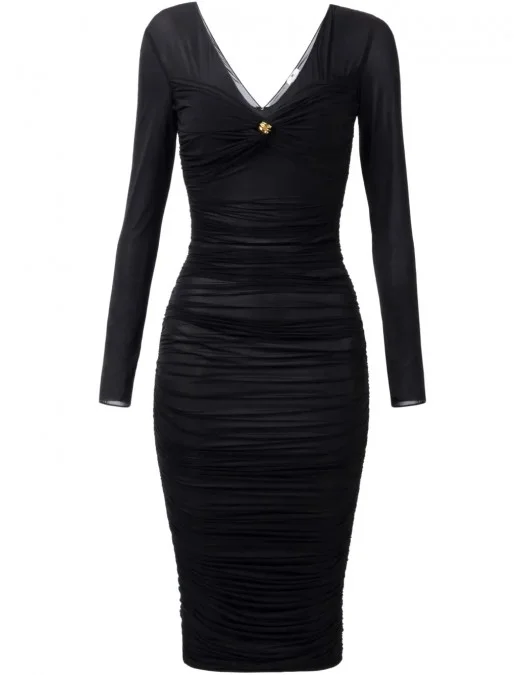 ROCHIE ELISABETTA FRANCHI, Brooch Detail Organza, Midi, Black - AB84852E2110 ROCHIE ELISABETTA FRANCHI, Brooch Detail Organza, Midi, Black - AB84852E2110