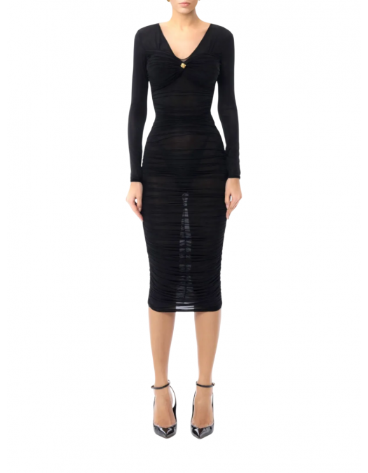 ROCHIE ELISABETTA FRANCHI, Brooch Detail Organza, Midi, Black - AB84852E2110 ROCHIE ELISABETTA FRANCHI, Brooch Detail Organza, Midi, Black - AB84852E2110