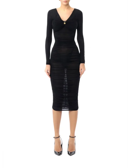 ROCHIE ELISABETTA FRANCHI, Brooch Detail Organza, Midi, Black - AB84852E2110 ROCHIE ELISABETTA FRANCHI, Brooch Detail Organza, Midi, Black - AB84852E2110